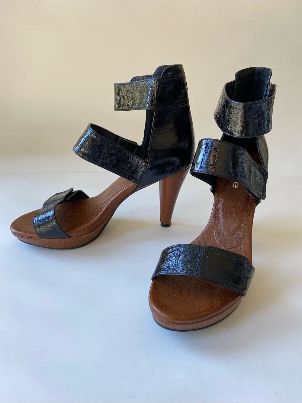 Vintage Bebe patent leather Black Strappy High Heel Sandals